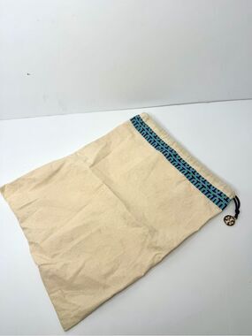 Tory Burch Canvas Purse Dust Bag Blue Pattern Gold Charm 14.5" X 12" Designer